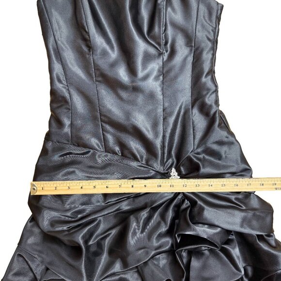 JESSICA MCCLINTOCK GUNNE SAX Puffy Waist 80s Strapless Satin Mini Black Dress  5 - Picture 11 of 14